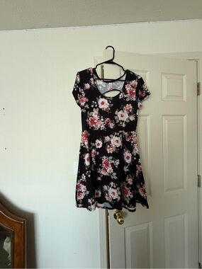 No Boundaries Black Floral Cutout Dress with Pink Accents
